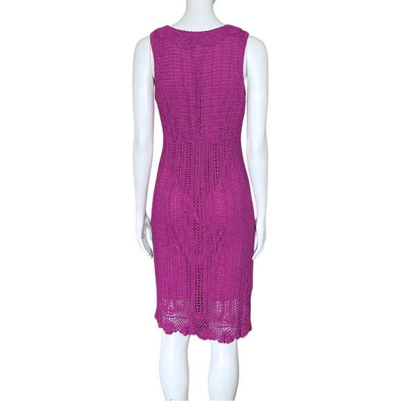 Vintage 90s Y2K Magenta Crochet Midi Dress. Medium. Cottagecore Festival Boho - Picture 5 of 12